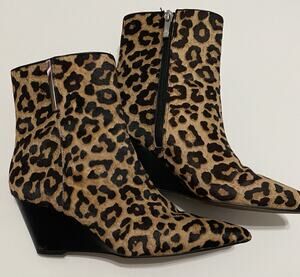 FRANCO SARTO WOMENS Boots ATHENS 2 LEOPARD Heels BOOTIES HAIR Animal Print Sz 9